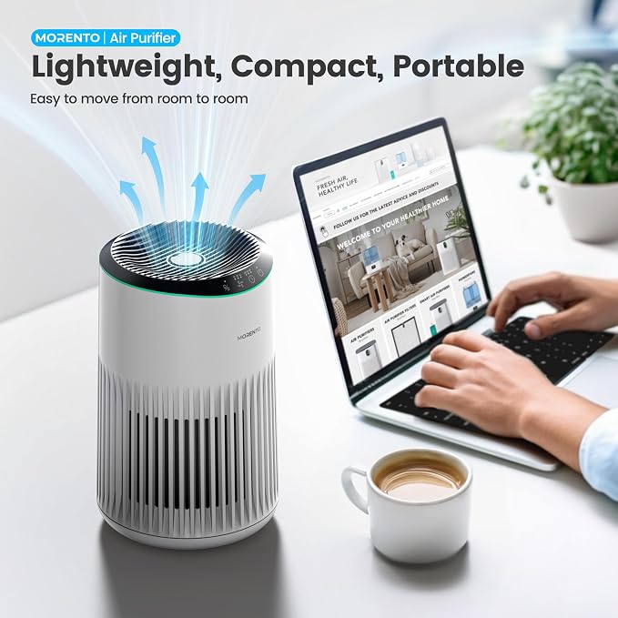 Air Purifiers for Bedroom Home for Smoke Pet Dander Odors, Air Purifier with Sleep Mode Small Air Purifier with Fragrance Sponge for Bedroom Office, Blue Ambient Light, 23dB Quiet, 2 Pack Ivory