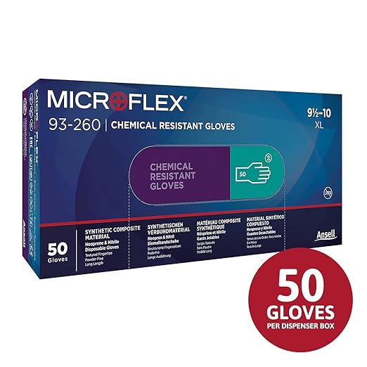 Microflex 93-260 Nitrile and Neoprene Gloves - Disposable, Chemical Resistant, Size Medium (Pack of 50)