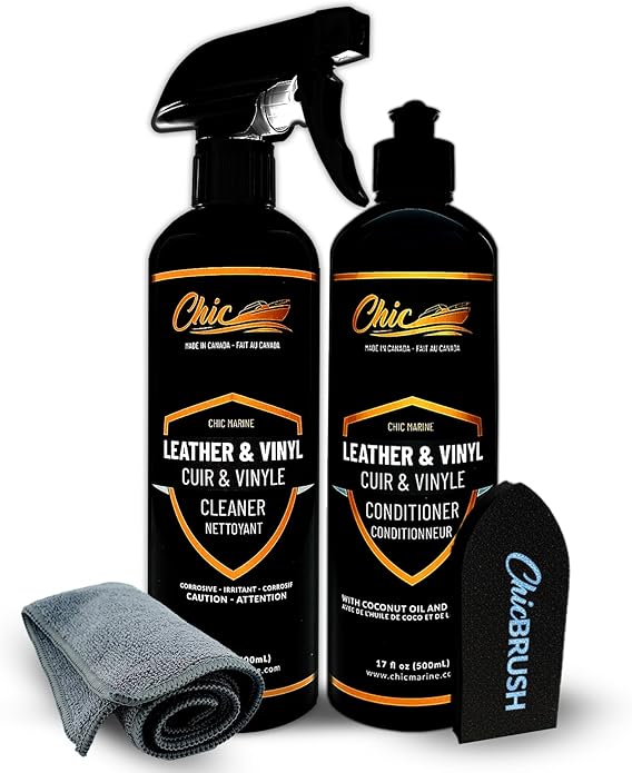 Leather Cleaner Conditioner Cleaning Kit for Sofa, Couch, Boat and Car Seats. Perfect for Faux Leather and Vinyl. Marine Grade Quality.