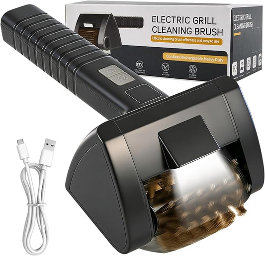 Electric Rotary Grill Brush for Outdoor Grill - Two Speed Automatic Cleaner with 304 Removable Stainless Steel Head, BBQ Grate & Outdoor Cordless Rechargeable Grill Cleaning Tool for BBQ, Home