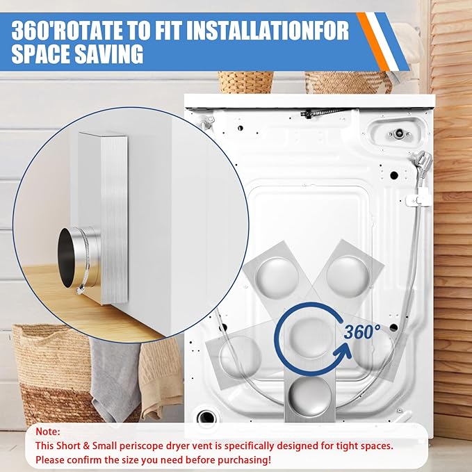 84049 Periscope dryer vent, 0-5"Adjustable Dryer Vent Connector Kit, Short Small Telescoping Exhaust Vent Hose Adapter Close to the Wall Space for 4" Low Profile Space-Saving Replacement Vents