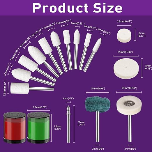 114 PCS Polishing Kit with 2Pcs Polishing Compound for Dremel, Abrasive Buffing Wheels Polishing Bits for Rotary Tool Accessories with 1/8 Inch Shank, Sanding Kit for Metal Wood Watch Jewelry Brass