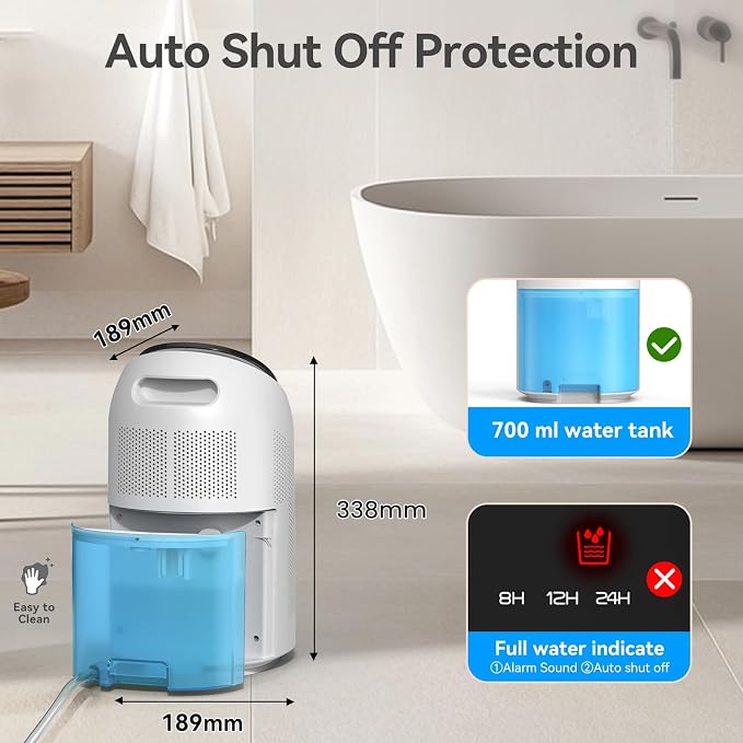 Dehumidifier with Purification Function for Home, Small Dehumidifier for Bedroom with Drain Hose, HEPA Filter & Auto-Off, 32dB Ultra-Quiet Sleep Mode, Ideal for Bedroom, Bathroom, Closet, RV