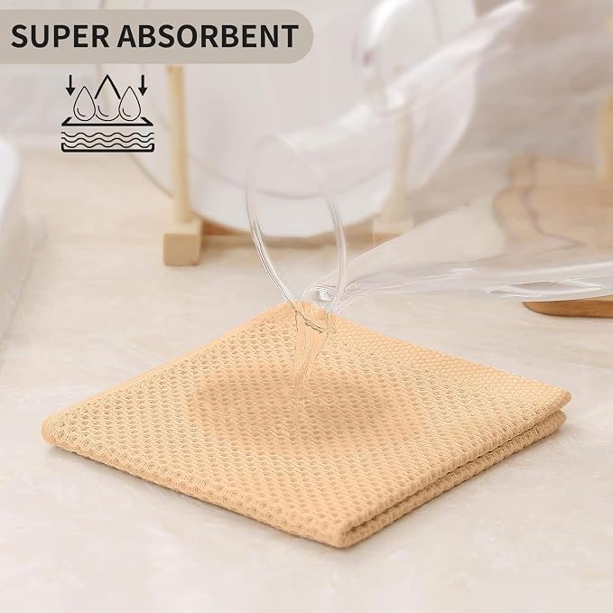 Kitinjoy 100% Cotton Kitchen Dish Cloths (12 X 12 Inches, Apricot), 6 Pack Waffle Weave Ultra Soft Absorbent Dish Towels for Drying Dishes Quick Drying Kitchen Towels Dish Rags