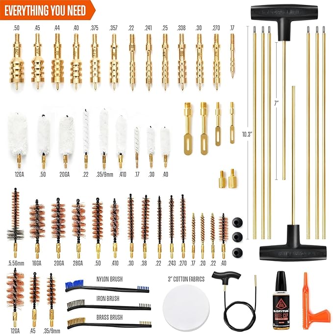 GLORYFIRE Elite Gun Cleaning Kit, Handgun Shotgun Pistol Universal Cleaning Kit with All Brass High-end Brushes, Jags, Reinforced and Lengthened Rods