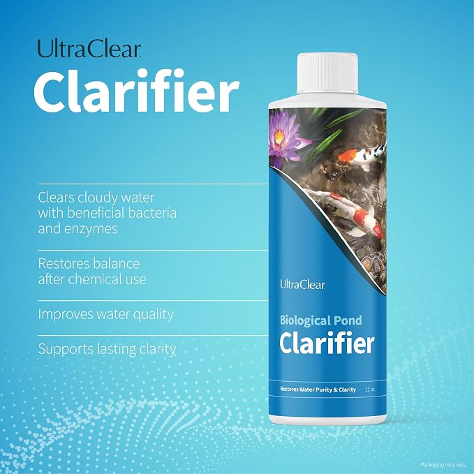 Pond Clarifier for Outdoor Ponds - Concentrated Live Beneficial Bacteria - Treats up to 30,000 Gallons - Clears Cloudy Pond Water - Safe for Fish, Plants, Pets and People