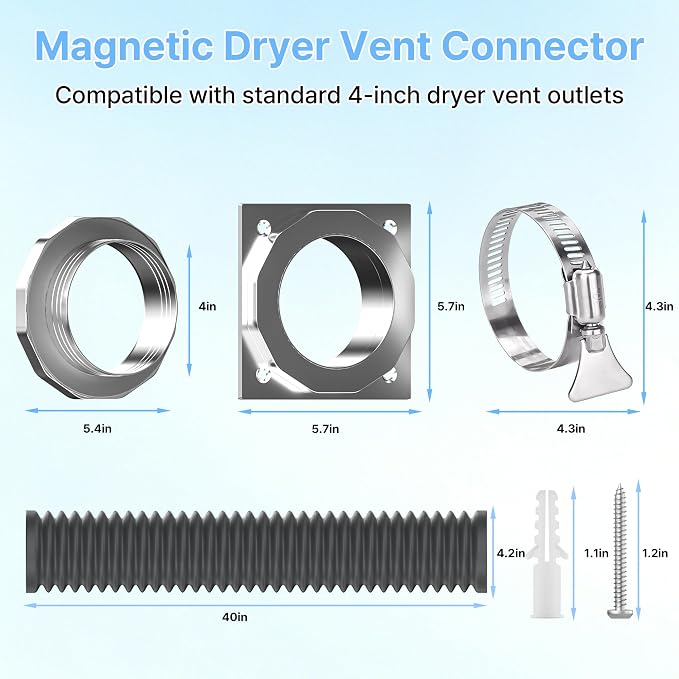 Magnetic Dryer Vent Connector, Quick Connect Dryer Vent Hose Coupling with Strong Magnetic Seal, Easy Install Dryer Vent Adapter for 4 Inch Dryer Vent Hose, DVC-180 Compatible