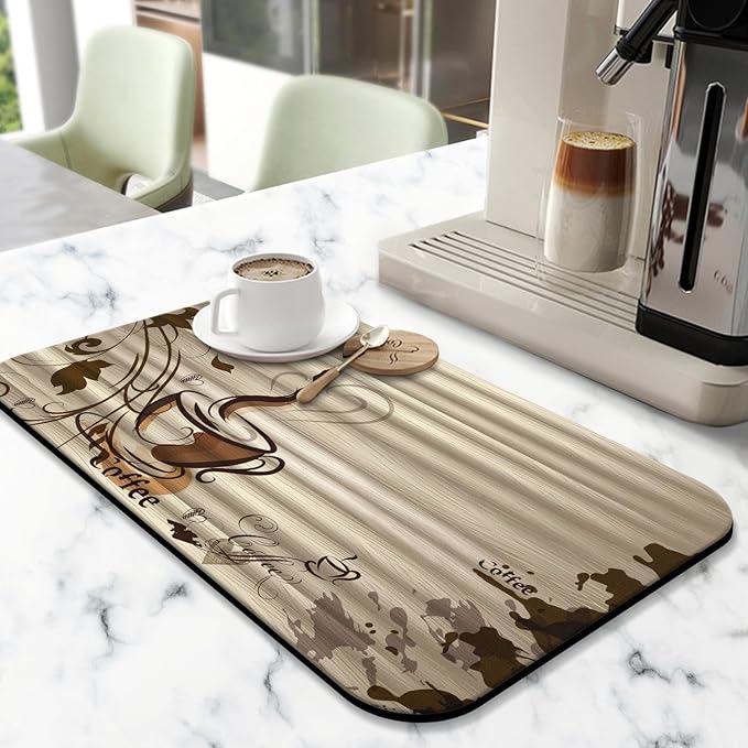 Fun Coffee Mat 19inx12in,Coffee Bar Mat for Countertops,Absorbent Hide Stain Anti-Slip Coffee Bar Accessories Fit Under Coffee Machine Mat,dish Drying Mats for Kitchen