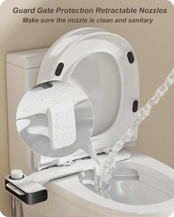 Ultra-Slim Bidet Attachment for Toilet Dual Nozzles Feminine & Rear Wash Bidet Toilet Seat Attachment Non Electric Self Cleaning Adjustable Water Pressure, Rear Wash (KB001)
