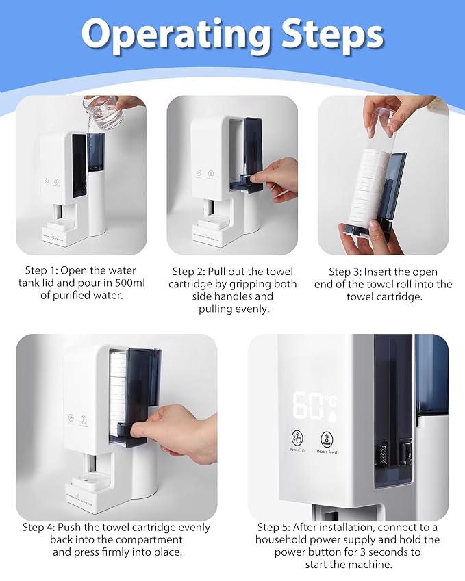 Hot Face Towel Heater Machine, Automatic Disposable Towel Warmer with Steam, 5-Second Heating, 55°C Constant Temperature, Portable Face Towel Steamer (1PC Towel Machine+100PCS Towels)