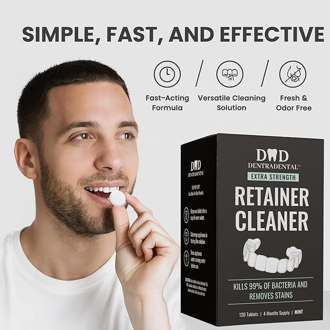 Retainer Cleaner Tablets - 4 Month Supply (120 Tablets) - Clean Retainers, Mouth Guards, Dentures - Removes Odor & Plaque (120 Pcs)