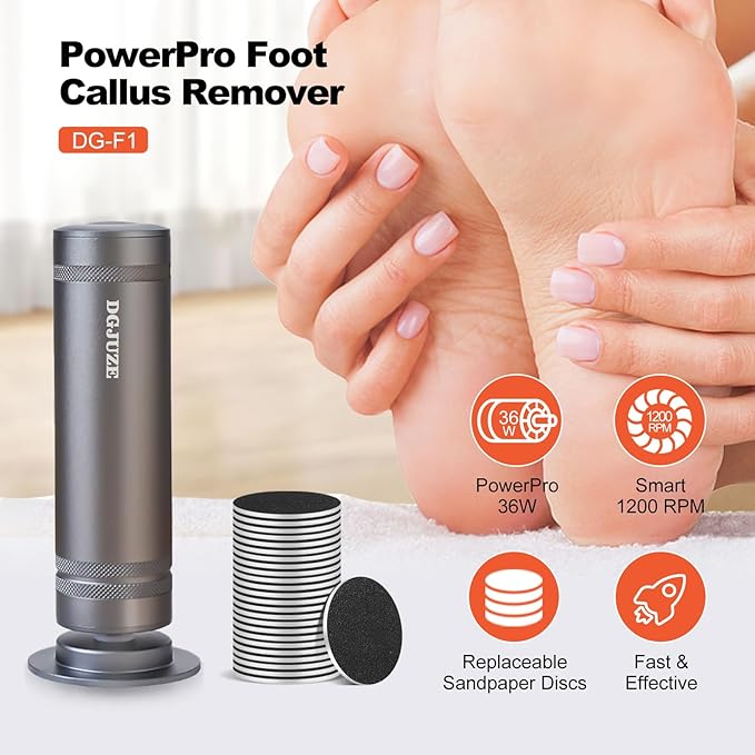 Electric Foot Callus Remover 36W, 1200RPM Heavy Duty Metal Grinder | 36W Motor, 60PCS Sandpaper Discs, Metal Body, Plug-in Corded, for Cracked Heels & Calluses, Home & Salon Pedicure Tool