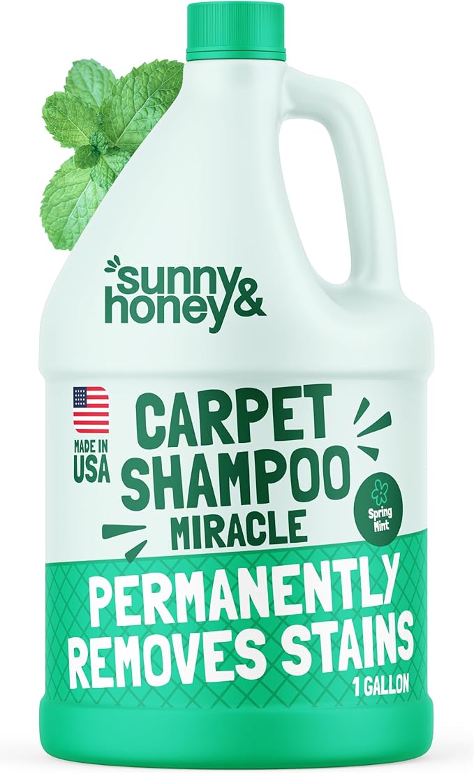 Sunny & Honey Heavy Duty Carpet Cleaner Solution for Machines - Powerful Stain and Surface Odor Eliminator For New and Deep-set Pet Messes - For Rugs, Couches and Upholstery (1 Gallon, Spring Mint)