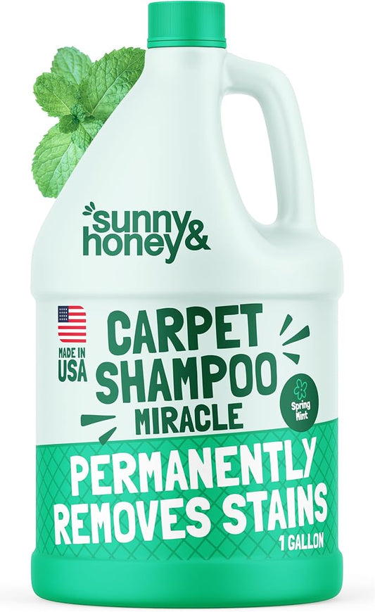 Sunny & Honey Heavy Duty Carpet Cleaner Solution for Machines - Powerful Stain and Surface Odor Eliminator For New and Deep-set Pet Messes - For Rugs, Couches and Upholstery (1 Gallon, Spring Mint)
