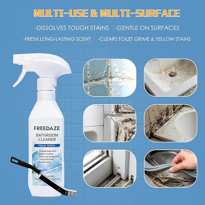 Bathroom Cleaner Foam Spray (400ml) - Spray, Wait & Scrub for Hard Water Stains, Mold, Rust & Soap Scum | Free Cleaning Brush Included (1 PACK)