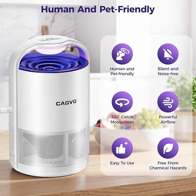 Fly Trap Indoor, Fruit Fly Traps for Indoors Flying Insect Gnat Traps for House Indoor with Adjustable Lighting, Bug Zapper Indoor, Gnat Killer Catcher with 10 Refills （White）