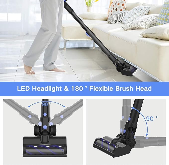 Cordless Vacuum Cleaner, 4-in-1 Vacuum Cleaners for Home, Handheld Vacuum Cleaner with 40 mins Runtime, Stick Vacuum for Apartment, Carpet, Black 2 Batteries