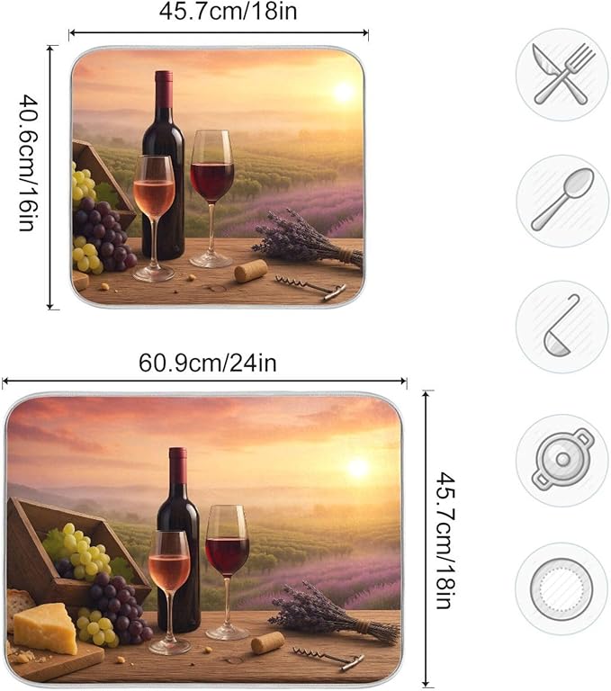 Red Wine Glasses Dish Drying Mat Absorbent Kitchen Pads for Counter Kitchen Dish Dryer 18 x 24 Mat under Dish Drainer