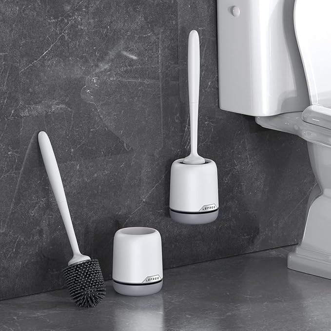 efree 2 Pack Silicone Toilet Bowl Brush and Holder Set with Ventilated Holder, Floor Standing & Wall Mounted Toilet Scrubber