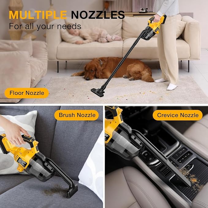 Cordless Vacuum Cleaner for Dewalt 20v Battery, Brushless Stick Vacuum with Washable HEPA Filter 55CFM Handheld Vacuum Cleaner for Home Car Hardwood Floor Carpet, Cordless Shop Vac(Tool Only)