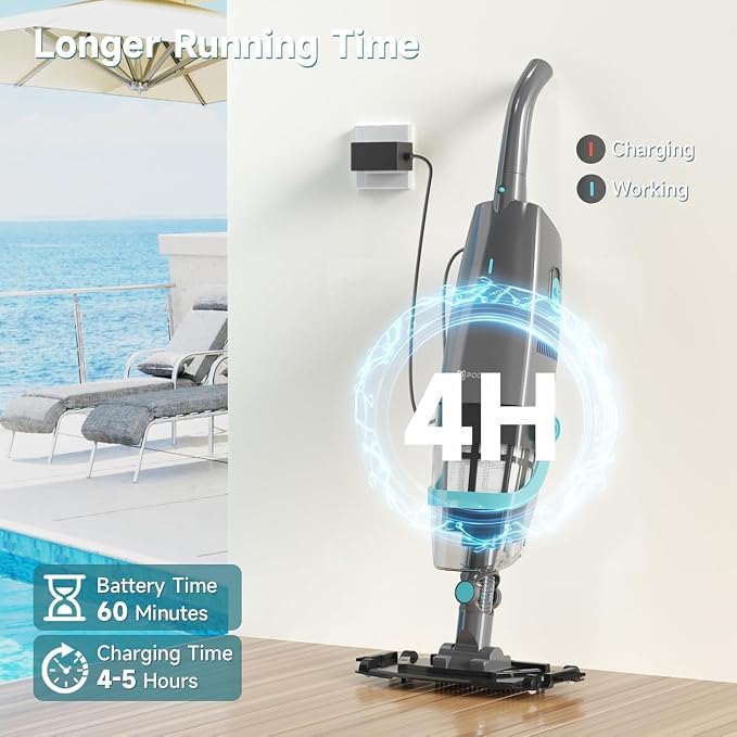 Cordless Handheld Pool Vacuum for Above & Inground Pools, with 20 Gal/Min Suction, 60 Min Runtime, Dual-Phase Cleaning System,65in Telescopic Pole, for Spas & Hot Tubs, Jet Black(New Version)