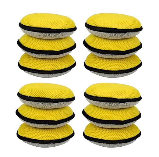 Maxshine Microfiber Waxing Applicator Pad with Finger Hold, Dia: 14cm, Yellow & Grey, 12 Pack