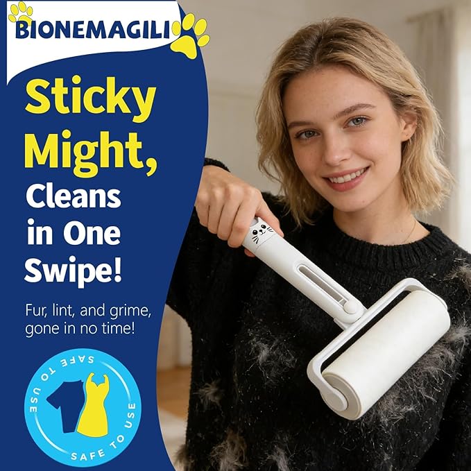 New BIONEMAGILI 4-in-1 Pet Hair Removal Kit - Refillable Lint Roller + Self-Cleaning Deshedding Comb + Electrostatic Glove + Soft Rubber Bath Brush, Multi-Surface Hair Remover for Cats/Dogs/Blue
