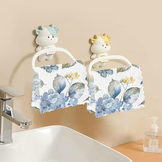 Blue Hydrangea Butterfly Kitchen Towels Dish Cloths Set of 6 Microfiber Cleaning Cloths for Cars Super Absorbent Machine