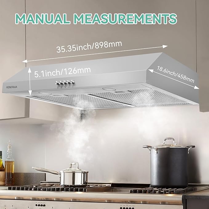36 Inch Under Cabinet Range Hood | 700 CFM Stainless Steel | Convertible Ducted/Ductless | Washable Grease Filters | 3 Speed Fan | LED Lighting | Includes Charcoal Filters