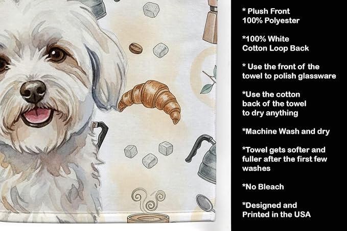 Caroline's Treasures Coton de Tulear Coffee Bar Kitchen Towel Velour Plush Front and Cotton Loop Back Machine Washable