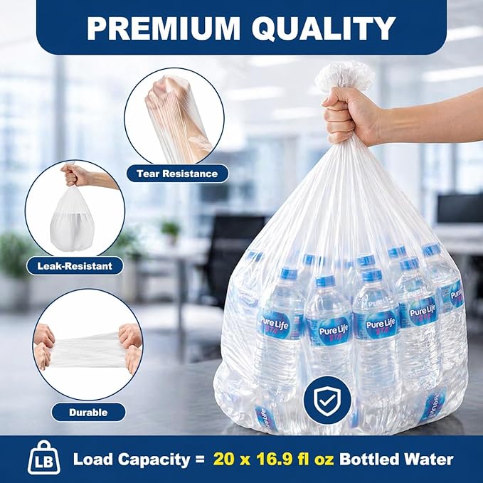 Delxo 4 Gallon Small Trash Bags, 2000 Count Bulk, 17.7 x 19.6" Clear Unscented Bathroom Trash Bags, 0.48 Mil Thick, Tear-Resistant Small Garbage Bags for Office, Commercial Use & Bathroom