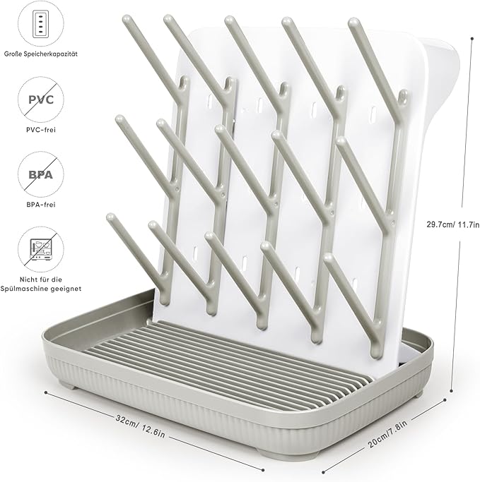 Termichy Baby Bottle Drying Rack: Large Vertical Bottle Dryer Rack Holder - Space Saving Standing Drying Rack for Baby Bottles and Pump Part Cleaning (Khaki)