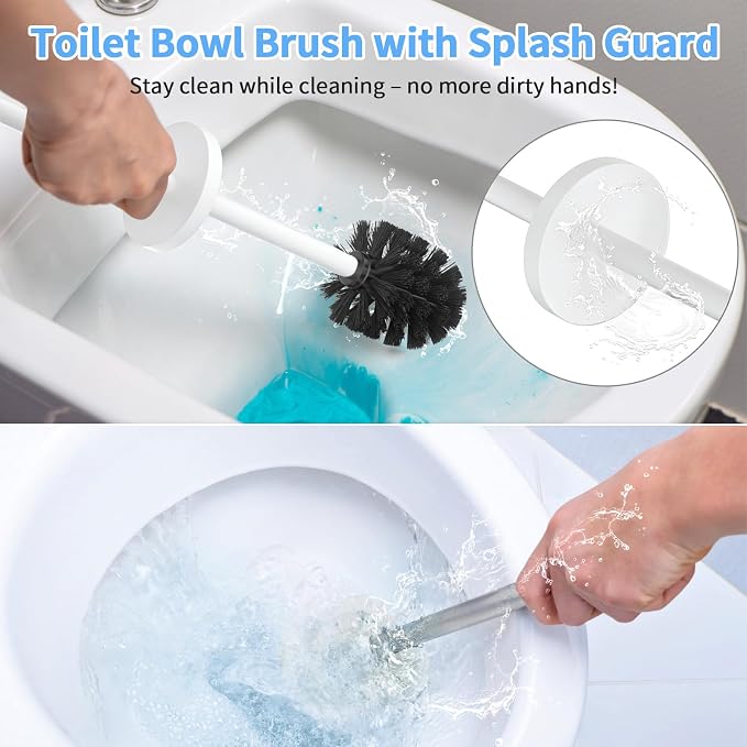 Stainless Steel Toilet Brush and Holder Set Brushed Silver Heavy Duty Toilet Bowl Brush with Long Handle for Bathroom and Farmhouse (White)
