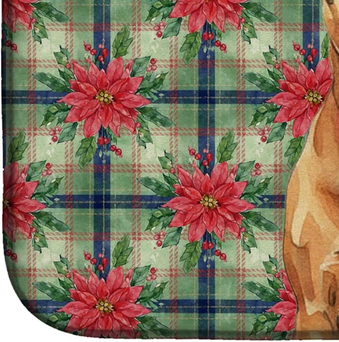 Caroline's Treasures Red Bullmastiff Christmas PoinsettIas Dish Drying Mat Absorbent Dish Drying Mat Pad for Kitchen Counter Dish Drainer Mat for Countertop, 14 x 21", Multicolor