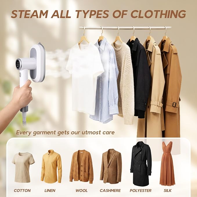 2 In 1 Steamer for Clothes:1550W Powerful Steamer with 1100ml Detachable Tank, 30s Fast Heat-Up, Horizontal & Vertical Use, Portable Wrinkle Remover for Clothes Drapes Bedding (White)
