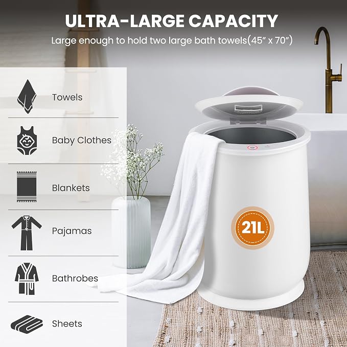 WELLHUT 21L Hot Towel Warmer Bucket, Bathroom Towel Warmers with Fragrance Holder, Insulation Function, Overheat Protection Device & Hot Surface Indicator, Blanket Towel Warmers for Bathroom
