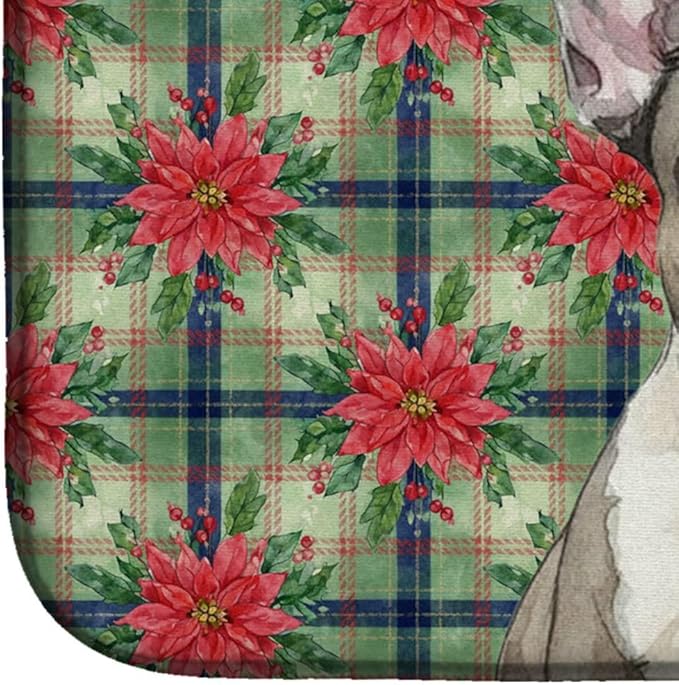 Caroline's Treasures Pied French Bulldog Christmas PoinsettIas Dish Drying Mat Absorbent Dish Drying Mat Pad for Kitchen Counter Dish Drainer Mat for Countertop, 14 x 21", Multicolor