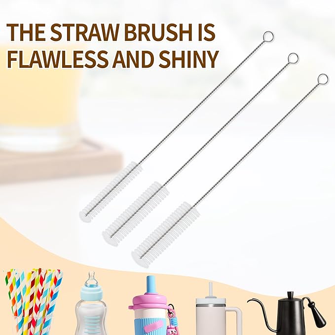 Five-Piece Bottle Brush Cleaning Set Includes 4 Straw Cleaning Brushes and 1 Cup Brush with Detachable Long Handle. Suitable for Cleaning Straws, Glasses, and Water Cups.