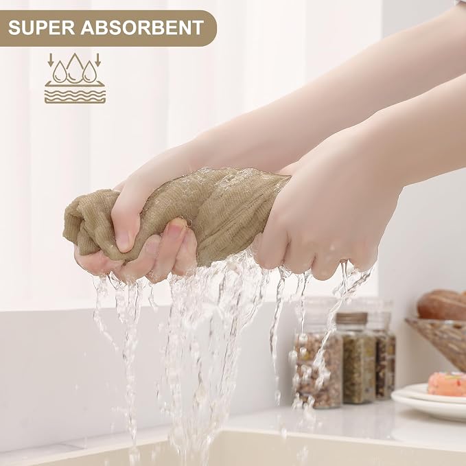 Homaxy 100% Cotton Terry Kitchen Dish Cloths, Ultra Soft Absorbent Dish Towels with Hanging Loop, Pineapple Grid Designed, 12 x 12 Inches, 12-Pack, Tan