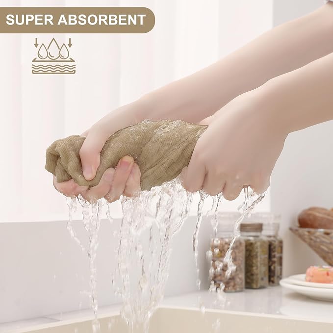 Homaxy 100% Cotton Kitchen Towels and Dishcloths Set, 12 x 12 & 15 x 25 Inches, Set of 8 Bulk Terry Cloth Dish Towels, Super Soft and Absorbent Hand Towel with Hanging Loop, Tan