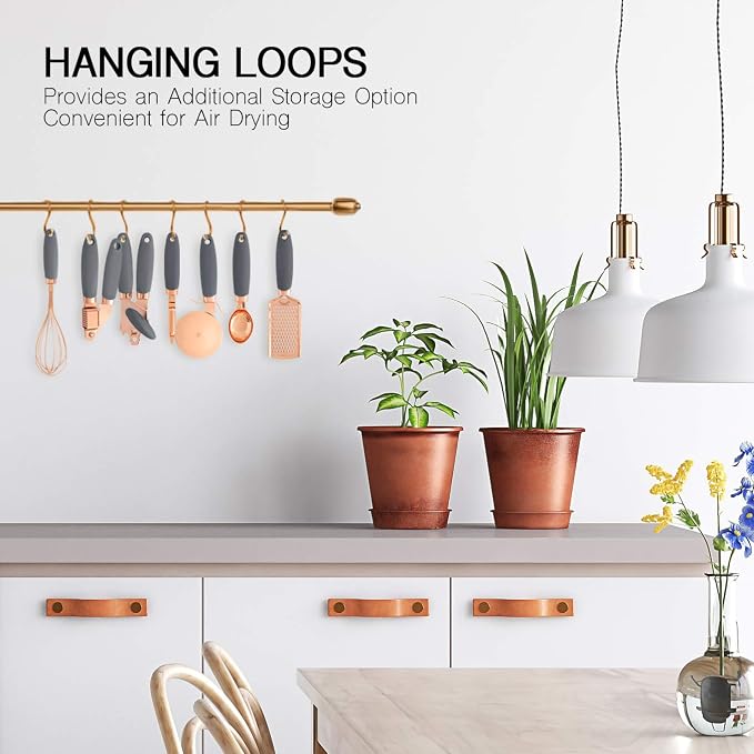 COOK WITH COLOR Kitchen Gadget Set Copper Plated Stainless Steel Utensils with Soft Touch Handles, Copper Grey, 7 Pieces
