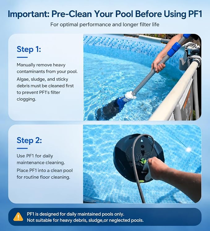 Pooloob PF1 Pro Pool Robot Vacuum with Floating Buoy & Tether, for Daily Clean Pool Maintenance Cleaner, Not for Initial or Deep Cleaning, Floor Only Cleaning for All Flat-Floor Above/In Ground Pools