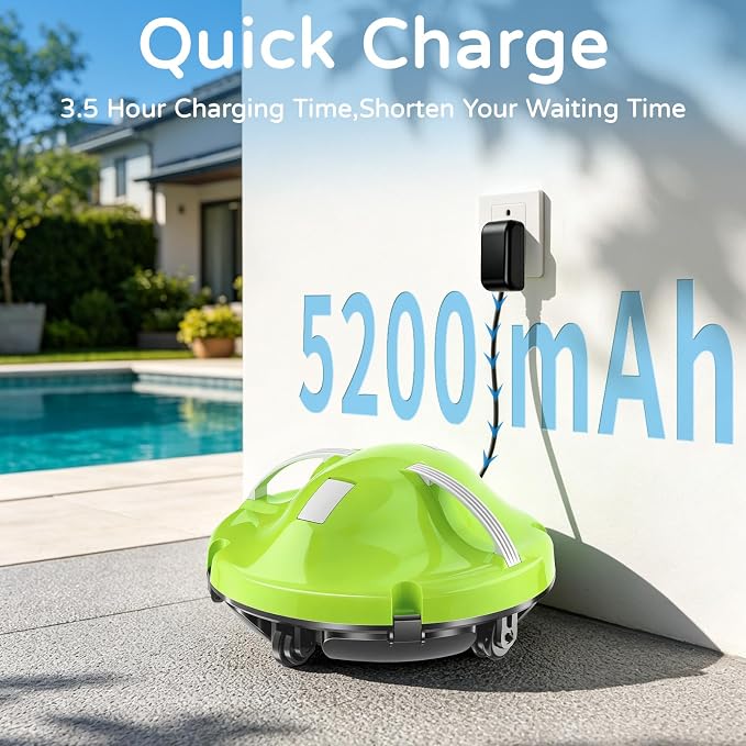 2026 New Cordless Robot Pool Vacuum, Automatic Pool Cleaner Robot with Dual-Motor, 130mins Runtime & Auto Parking Robotic Pool Vacuum for Above Ground Pool Up to 1100 Sq.Ft,JQR-V201,Green