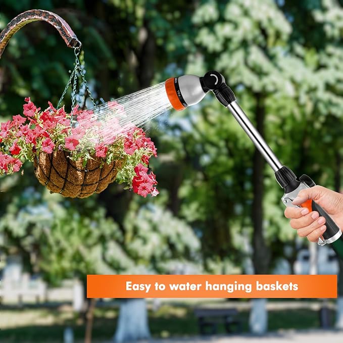 RESTMO Garden Hose Nozzle, Heavy Duty Metal Hose Wand with 7 Adjustable Spray Patterns, High Pressure Hand Sprayer with Flow Control, Best for Watering Plants & Lawns, Washing Cars & Pets
