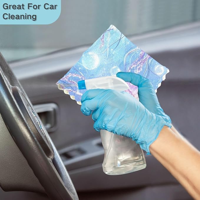 Marine Jellyfishes Starfish and Bubbles Kitchen Towels Dish Cloths Set of 6 Microfiber Cleaning Cloths for Cars Super Absorbent Machine