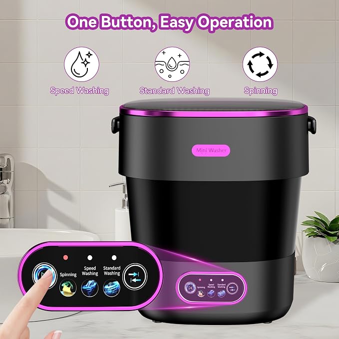 Portable Washing Machine, Folding 20L Mini Washer and Spin-Dryer, 3 Cleaning Modes Small Compact Laundry Machine of Underwear, Baby Clothes, for Apartments, Dormitories, RV, Travel, Black