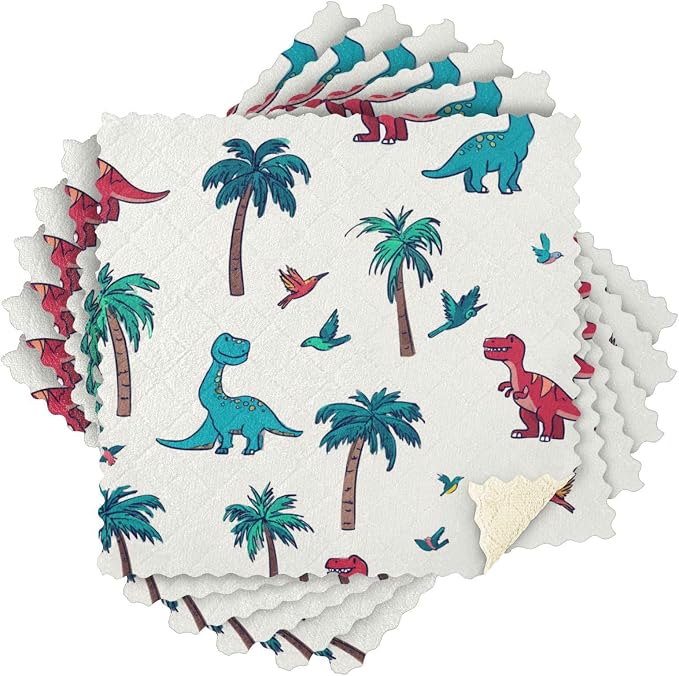 White Dinosaur Hummingbirds Palm Trees Kitchen Towels Dish Cloths Set of 6 Microfiber Cleaning Cloths for Cars Super Absorbent Machine