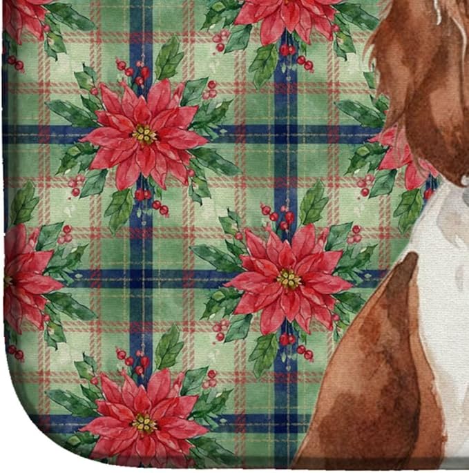 Caroline's Treasures Liver and White English Springer Spaniel Christmas PoinsettIas Dish Drying Mat Absorbent Dish Drying Mat Pad for Kitchen Counter Dish Drainer Mat for Countertop, 14 x 21"