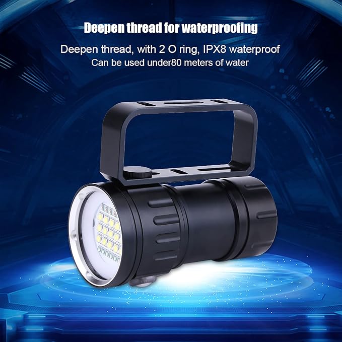 Dive Light, Diving Flashlight 18000 Lumen IPX8 Waterproof Diving Torch Scuba Dive Lights 500M Underwater LED Flashlight Submersible Lights