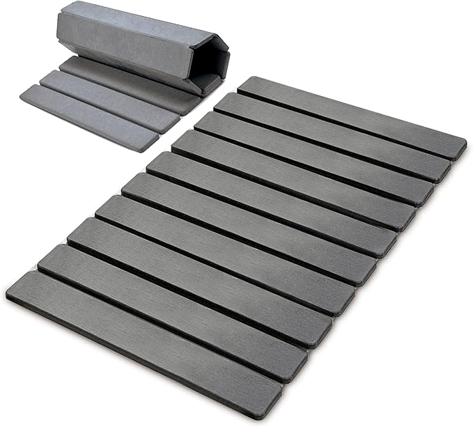 Collapsible Quick Drying Dish Mats, Stone Drying Mat for Kitchen Counter - 24x16 Inches Foldable Quick-Drying Diatomaceous Earth, Super Absorbent, Non-Slip, Kitchen Countertops Suitable (Dark Grey)